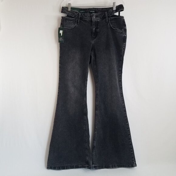 Cut Out High Rise Flare Jeans Washed Black SIZE 12 Stretch Wild Fable 32" Inseam - Picture 2 of 13